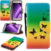 Voor Samsung Galaxy A3 (2017) Gekleurd tekeningpatroon Horizontaal Flip TPU + PU lederen hoesje met houder & kaartsleuven & portemonnee & lanyard (Rainbow Butterfly)