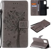 Voor LG K52 Tree & Cat Pattern Pressed Printing Horizontale Flip PU Leather Case met houder & kaartsleuven & portemonnee & Lanyard (grijs)