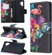 Gekleurde tekening patroon horizontale flip lederen tas met houder & kaartsleuven & portemonnee voor Galaxy Note10 + (Flamingo)