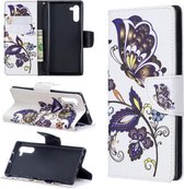 Gekleurde tekening patroon horizontale flip lederen tas met houder & kaartsleuven & portemonnee voor Galaxy Note10 (witte vlinder)