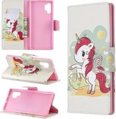 Gekleurde tekening patroon horizontale flip lederen tas met houder & kaartsleuven & portemonnee voor Galaxy Note10 + (eenhoorn)
