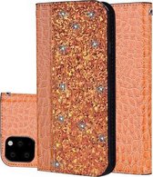 Krokodiltextuur Glitterpoeder Horizontale lederen flip-hoes met kaartsleuven en houder voor Galaxy Note 10 (oranje)