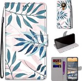 Voor Nokia 5.3 Gekleurde Tekening Cross Textuur Horizontale Flip PU Lederen Case met Houder & Kaartsleuven & Portemonnee & Lanyard (Roze Groen Blad)