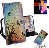 Gekleurde tekening patroon Kleurrijke magnetische gesp Horizontale flip PU lederen tas met houder & kaartsleuven & portemonnee & lanyard voor Galaxy A10 / M10 (vlinderorchidee)