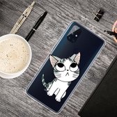 Voor OnePlus Nord N100 Gekleurde tekening Doorzichtige TPU-beschermhoesjes (Kat met gekantelde kop)