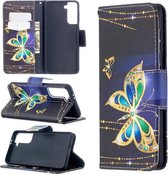 Voor Samsung Galaxy S30 Gekleurde Tekening Patroon Horizontale Flip Leren Case met Houder & Kaartsleuven & Portemonnee (Gouden Vlinder)