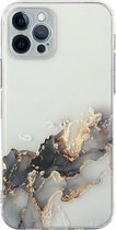 Holle marmeren patroon TPU rechte rand fijne opening beschermhoes voor iPhone 12 Pro (zwart)