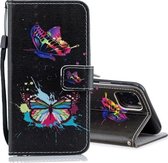 Horizontale leren flip-hoes met houder en kaartsleuven en portemonnee voor iPhone 12/12 Pro (gekleurde vlinder)