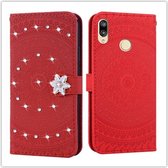 Voor Huawei P20 Lite Pressed Printing Steken boorpatroon Horizontale Flip PU lederen tas met houder & kaartsleuven & portemonnee & & lanyard (rood)