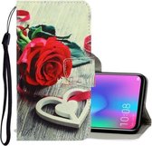 Voor Huawei Honor 10 Lite 3D Gekleurde Tekening Horizontale Flip PU Lederen Case met Houder & Kaartsleuven & Portemonnee (Rode Roos)