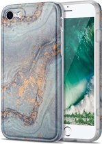 TPU verguld marmeren patroon beschermhoes voor iPhone 8/7 (lichtblauw)