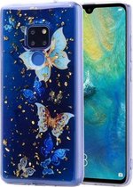 Cartoon patroon goudfolie stijl Dropping Glue TPU zachte beschermhoes voor Huawei Mate 20 (blauwe vlinder)