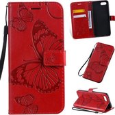 Geperst afdrukken Vlinderpatroon Horizontale flip PU lederen tas met houder & kaartsleuven & portemonnee & lanyard voor OPPO A1K / C2 (rood)