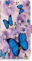 Olie Reliëf Gekleurd Tekening Patroon Horizontale Flip PU Leren Case met Houder & Kaartsleuven & Portemonnee & Fotolijst Voor Huawei P30 Lite (Purple Flower Butterfly)