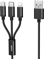 REMAX RC-131TH 1m 2.8A 3 in 1 USB naar 8-pins & USB-C / Type-C & Micro USB-oplaadkabel (zwart)