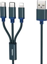 REMAX RC-131TH 1 m 2,8 A 3-in-1 USB naar 8-pins & USB-C / Type-C & micro-USB-oplaadkabel (blauw)
