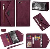Voor iPhone 7/8 / SE (2020) Skin Feel Rits Horizontale Flip Leren Case met Houder & Kaartsleuven & Fotolijst & Lanyard & Lang Touw (Wijnrood)