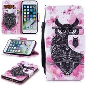 Voor iPhone 8/7 Gekleurd tekeningpatroon Horizontaal Flip TPU + PU lederen hoesje met houder & kaartsleuven & portemonnee & lanyard (uil)