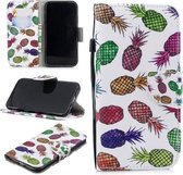 Voor iPhone XR Gekleurd tekeningpatroon Horizontaal Flip TPU + PU lederen hoes met houder & kaartsleuven & portemonnee & lanyard (gekleurde ananas)