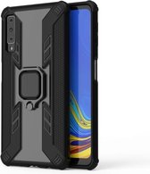 Iron Warrior schokbestendige pc + TPU beschermhoes voor Galaxy A7 (2018), met ringhouder (zwart)