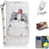 3D-schilderijpatroon Gekleurde tekening Horizontale lederen flip-hoes met houder en kaartsleuven en portemonnee voor Galaxy A80 / A90 (schattige kat)