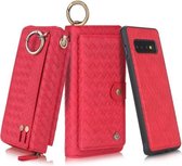 Voor Galaxy S10 + POLA Multifunctioneel Fashion Weave Magnetisch Horizontaal Flip Leren Hoesje met Kaartsleuven & Portemonnee & Fotolijst & Lanyard (Rood)