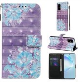 Voor Galaxy S20 + 3D schilderij horizontale flip lederen tas met houder & kaartsleuf & portemonnee & lanyard (blauwe bloem)