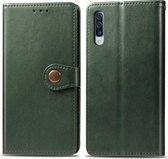 Voor Galaxy A70s retro effen kleur lederen gesp mobiele telefoon bescherming lederen tas met fotolijst & kaartsleuf & portemonnee & beugel functie (groen)