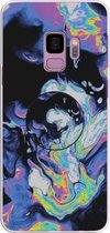 Voor Galaxy S9 reliëf gelakt marmer TPU beschermhoes met houder (donkerpaars)