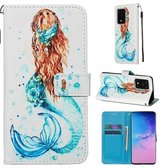 Voor Galaxy S20 Ultra Gekleurd Tekening Patroon Plain Weave Horizontale Flip Leren Case met Houder & Kaartsleuf & Portemonnee & Lanyard (Zeemeermin)