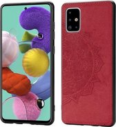 Voor Galaxy A71 Reliëf Mandala-patroon PC + TPU + stoffen telefoonhoes met draagkoord & magnetisch (rood)
