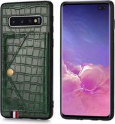 Voor Galaxy S10 Plus Krokodilpatroon PU + TPU + PVC Breukvast gsm-hoesje met magnetische onzichtbare houder & houder & kaartsleuven (zwartachtig groen)