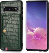 Voor Galaxy S10 Krokodilpatroon PU + TPU + PVC Breukvast gsm-hoesje met magnetische onzichtbare houder & houder & kaartsleuven (zwartachtig groen)