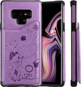 Voor Galaxy Note9 Cat Bee Embossing Pattern Schokbestendige beschermhoes met kaartsleuven en fotolijst (paars)