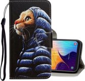 Voor Galaxy A40 3D Gekleurde Tekening Horizontale Flip PU Lederen Case met Houder & Kaartsleuven & Portemonnee (Donsjack Kat)