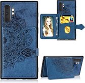 Voor Galaxy Note 10 Pro Mandala in reliëf gemaakte stoffen kaarthouder Mobiele telefoonhoes met magnetische en beugelfunctie met kaarttas / portemonnee / fotolijstfunctie met draagriem (blauw