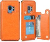 Voor Galaxy S9 POLA TPU + PC Plating Volledige dekking Beschermhoes met houder & kaartsleuven en fotolijst (oranje)