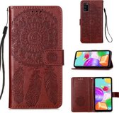 Voor Galaxy A41 Dream Catcher Printing horizontale flip lederen tas met houder & kaartsleuven & portemonnee & lanyard (bruin)