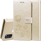 Voor Samsung Galaxy M30s / M21 Rose reliëf horizontale flip PU lederen tas met houder & kaartsleuven & portemonnee (goud)