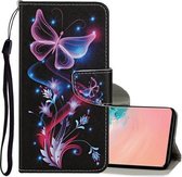 Voor Samsung Galaxy S10e Gekleurde Tekening Patroon Horizontale Flip Leren Case met Houder & Kaartsleuven & Portemonnee & Lanyard (Fluorescerende Vlinder)