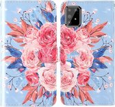 Voor Samsung Galaxy A91 3D-schilderij Gekleurd tekeningpatroon Horizontaal Flip TPU + PU-lederen hoes met houder & kaartsleuven & portemonnee & lanyard (gekleurde bloemen)
