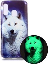 Voor Samsung Galaxy A40 Lichtgevende TPU zachte beschermhoes (Starry Sky Wolf)