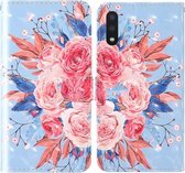 Voor Samsung Galaxy A01 3D Schilderij Gekleurd Tekening Patroon Horizontaal Flip TPU + PU Leren Hoesje met Houder & Kaartsleuven & Portemonnee & Lanyard (Gekleurde Bloemen)