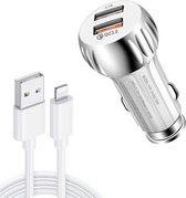 YSY-310QC18W QC3.0 dubbele poort USB-autolader + 3A USB naar 8-pins datakabel, kabellengte: 1m (wit)