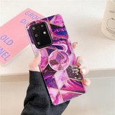 Voor Galaxy S20 Plus Plating Kleurrijk Geometrisch Patroon Mozaïek Marmer TPU Mobiele Telefoon Case met Opvouwbare Beugel (Magenta PF5)