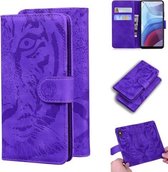 Voor Motorola Moto G Power (2021) Tiger Embossing Pattern Horizontale Flip lederen tas met houder & kaartsleuven & portemonnee (paars)