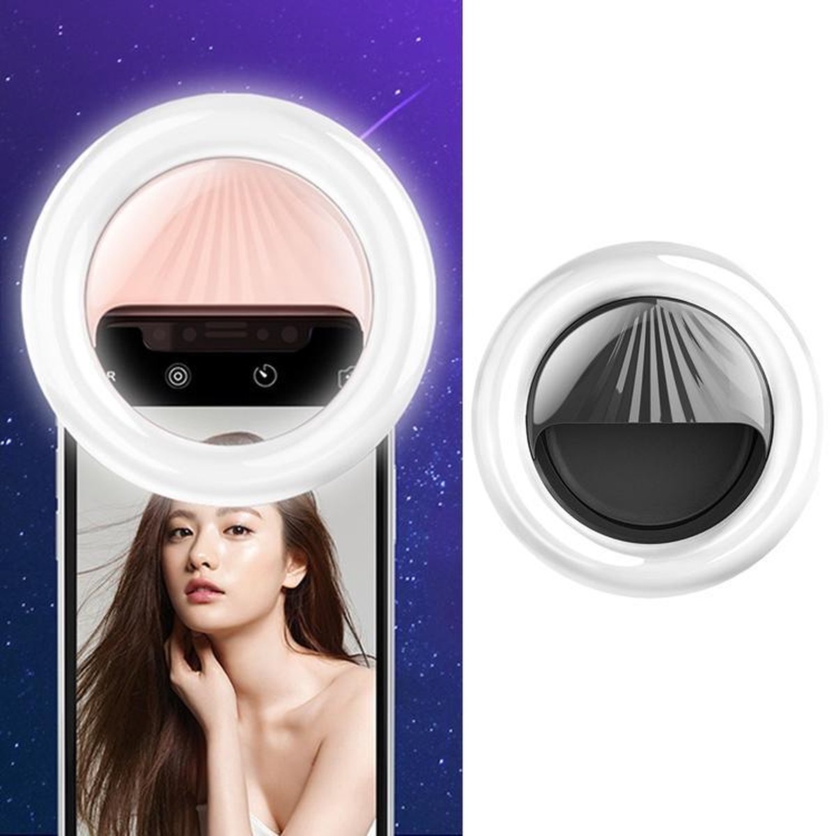 RK34 Oplaadbare schoonheid Selfie Light Selfie Clip Flash Fill Light (zwart)