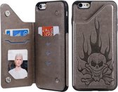 Voor iPhone 6s / 6 Skull Head Embossing Pattern Schokbestendige beschermhoes met houder & kaartsleuven & portemonnee (grijs)