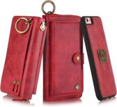 Voor iPhone 6 / 6s POLA Multifunctionele mode-rits Magnetische horizontale flip lederen tas met kaartsleuven & portemonnee & fotolijst & lanyard (rood)