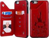 Voor iPhone 6s Plus / 6 Plus Skull Head Embossing Pattern Schokbestendige beschermhoes met houder & kaartsleuven & portemonnee (rood)